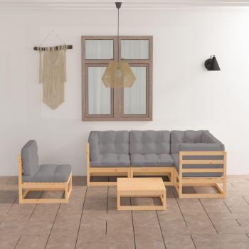 6-Piece Solid Pine Wood Garden Lounge Set with Cushions