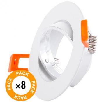 Pack 8 Aro Foco Downlight Basculante Circular Aluminio Blanco 93Mm