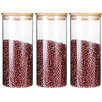 VIVILINEN Juegos de Tarros de Almacenamiento de Cristal con Hermético Tapa de Bambú, Recipientes Organizador de Varios Tamaños para Conservar Alimentos Té,Café,Azúca,Harina,Pasta