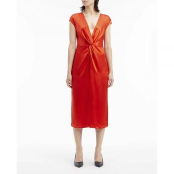 Calvin Klein - Vestido de manga corta satinado con detalle fruncido