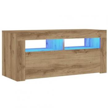 Mueble de TV con Luces LED en Madera Roble Artisan 90x35x40 cm, Soporte Multimedia y Consola