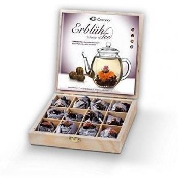Creano Un Mix de Té de Flores - Flower Tea| Caja de Madera, Té negro | 12 Flores de Té en 3 Tipos diferentes, neto aprox. 78g