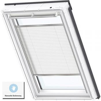 VELUX Cortina Plisada Ventana de Techo Original MK04, Blanco con guía Lateral Gris