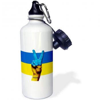 3dRose wb_211413_1 diseño de la bandera de Ucrania signo de la paz de botella de agua de los deportes de orgullo, 21 oz, color blanco