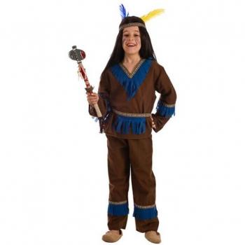 Disfraz de Indio Marrón con Flecos Azules para niño