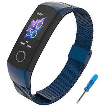 SenMore Correa Compatible para Honor Band 4 Band 5, Pulsera Correa de Acero Inoxidable Agradable Impermeable reemplazo Correa para Honor Band 5 Band 4