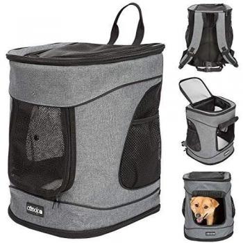 Mochila de Transporte Anatómica y Acolchada para Mascotas Gris con Correa y Cinturón Máx. 12 Kg - 41x30x31 cm