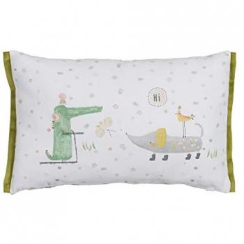 Cojín Infantil 100% Algodón 45 x 30 cm con Diseño Original de Animales en Color Verde