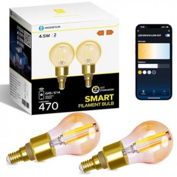 Bombilla Inteligente LED E14 Vintage G45 Ámbar Regulable 4.5W 470LM CCT 2700K-6500K Compatible con Alexa y Google Home (2 Unidades)