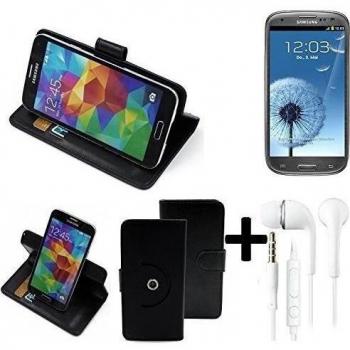 TOP SET: 360° Funda Smartphone para Samsung Galaxy S3, negro + Auriculares | Función de stand Caso Monedero BookStyle mejor precio, mejor funcionamiento - K-S-Trade | Funda Universal Caso Monedero cubierta del tirón Monedero Monedero