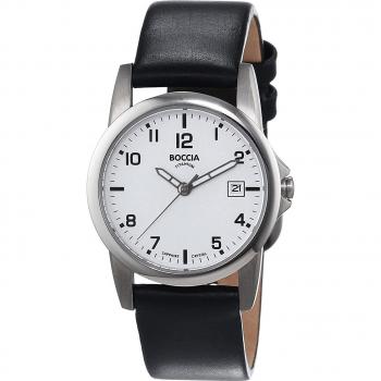 Reloj de mujer Boccia Titanium 3298-01 con correa de cuero negro, 29mm, 5ATM