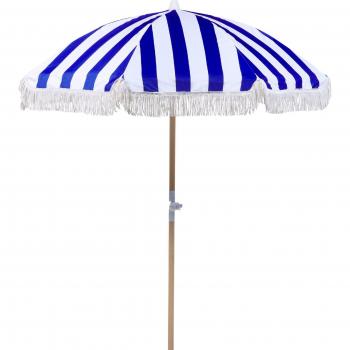 Sombrilla Beliani Mondello azul y blanco de 150 cm con poste de madera haya resistente a UV