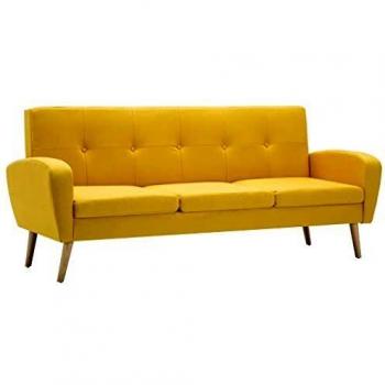 vidaXL Sofá 3 Plaza Tela Amarillo Sillón Asiento Banco Silla Mueble Mobiliario