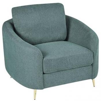 Sillón de poliéster verde menta con patas doradas curvilíneas estilo glamour Trosa