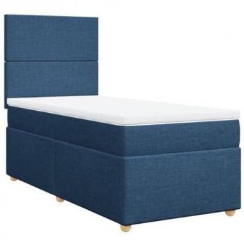 Cama Box Spring con colchón de muelles y tela azul 90x190 cm