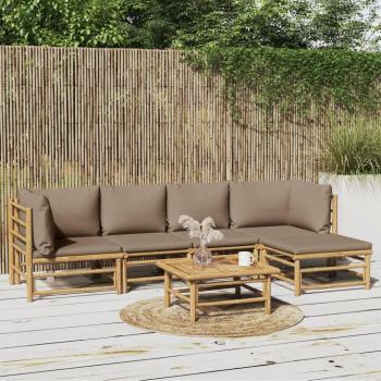 vidaXL 6-Piece Bamboo Garden Lounge Set with Taupe Cushions