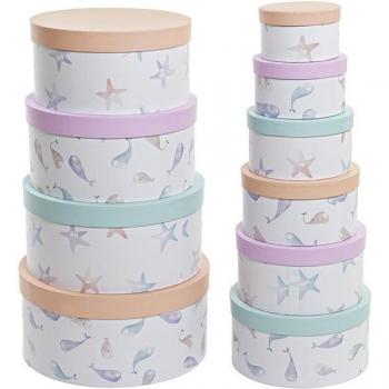 Set de Cajas Organizadoras Apilables DKD Home Decor Azul Redondo (37,5 x 37,5 x 18 cm)