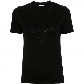 Moncler Women's Logo Cotton T-Shirt in Black | Size XS | 8C00017829FB999