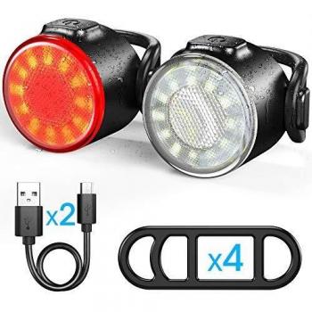 Luces Bicicleta, Luces Delanteras y Traseras Recargables USB Para Bicicleta, Impermeable LED Luz Bicicleta, 6 Iluminación Modos Luz de alerta, Luces Seguridad Para Ciclismo de Montaña y Carretera