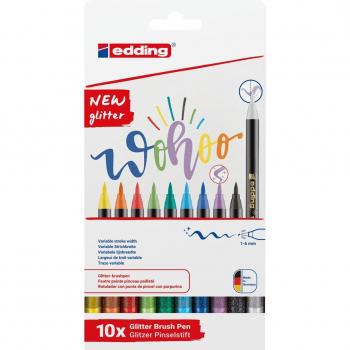 Pack de 10 rotuladores Edding 1340 Glitter con punta pincel y colores surtidos