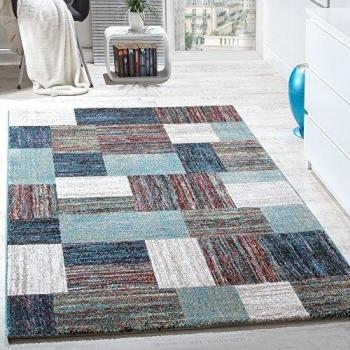 Alfombra Moderna Para Sala De Estar Entrecana De Cuadros Gris Verde Azul Crema, Grösse:160x230 cm