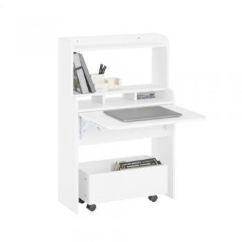 SoBuy Mesa Escritorio Plegable para Computadora con Estantes de Almacenamiento y 1 Baúl, color Blanco, dimensiones 64x62x98cm, modelo FWT105-W
