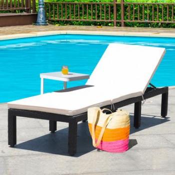 Black Rattan Cushioned Patio Lounge Chair