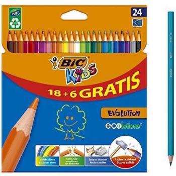 BIC Kids Evolution ECOlutions Lápices para Colorear - colores Surtidos, Blíster de 24 unidades