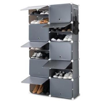 Zapatero Modular Portátil InnovaGoods Gris, 10 Módulos, 18 Compartimentos para 36 Pares, Incluye Perchero y Orificios de Ventilación, Montaje sin Herramientas