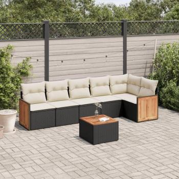 7-Piece Outdoor Sofa Set with Cushions, Black Poly Rattan