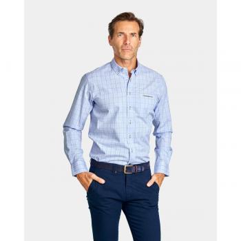 CAMISA CON BOLSILLO DE HOMBRE POPELIN REGULAR CUADROS AZUL