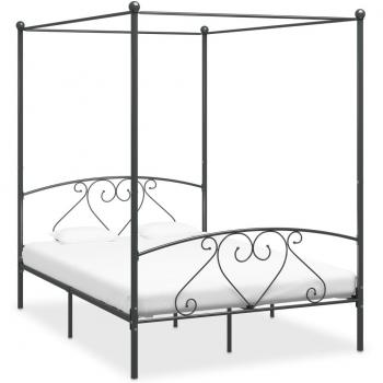 Cama de metal con dosel gris 160x200 cm