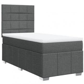Cama box spring con colchón de muelles gris oscuro 100x200 cm tela