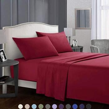 SaDiao Juego de Ropa de Cama de 4 Piezas, Suave Microfibra cepillada, Bolsillos Profundos con sábana Bajera, Hoja Plana con 2 Fundas de Almohada, Pliegues, Antimanchas