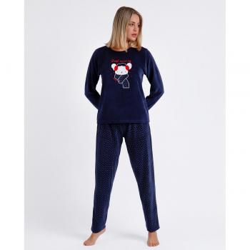 Pijama de mujer en terciopelo azul marino, manga larga, Homewear, algodón - Admas 2024