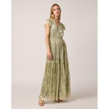 Naf Naf - Vestido largo de manga corta estampado para mujer con mangas cortas fluidas