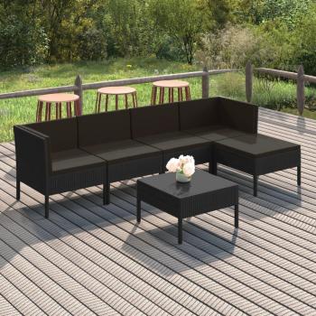 6-Piece Black Poly Rattan Garden Lounge Set with Cushions