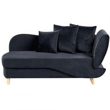 Chaise Longue Moderna con Almacenaje y Cojines de Terciopelo Negro Derecho Meri II