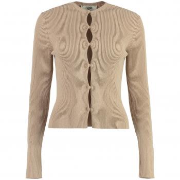 Fendi Women's Ribbed Cotton Cardigan in Beige | Size 40 | FZC963ANJB Color F1KE0
