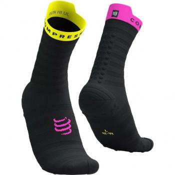 Calcetines Compressport Pro Racing v4.0 Ultralight Run High negros con detalles en rosa, talla 4
