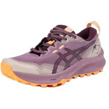 Asics Gel-Trabuco 12 Zapatillas de Trail Running para mujer, características: diseño en colores rosa, violeta y lila oscuro con detalles en blanco y naranja, talla 37.5
