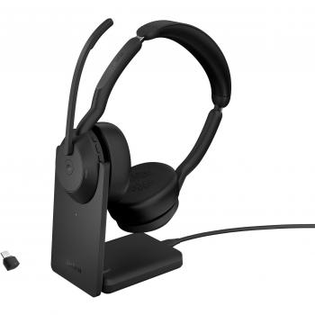 Jabra Evolve2 55 Auriculares Inalámbricos y Alámbricos con Micrófono, Diadema, Oficina/Centro de llamadas, Bluetooth, Base de Carga, Certificación MS Teams,