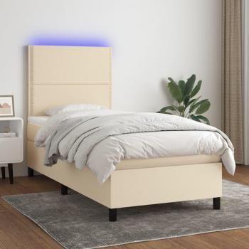 Cama blanda con colchón y luces LED en color crema, tamaño 80x200 cm, fabricada en tela