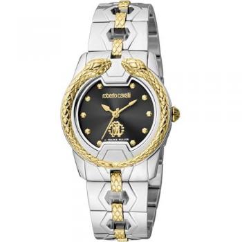 Roberto Cavalli by Franck Muller Women's Stainless Steel Analog Watch - Yellow Gold and Silver with Black Dial