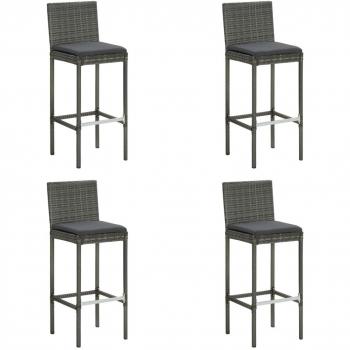 Taburetes de Bar grises de Polyrattan 4 PC con almohadas