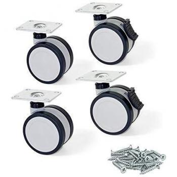 Emuca 2037221 - Lote de 4 ruedas pivotantes grises y negras para mueble
