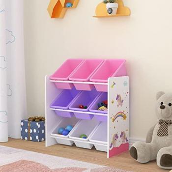 Estantería Infantil Muxía 3 Niveles Organizador de Juguetes Motivo Unicornio Aglomerado/Plástico 60 x 62 x 27 cm Multicolor