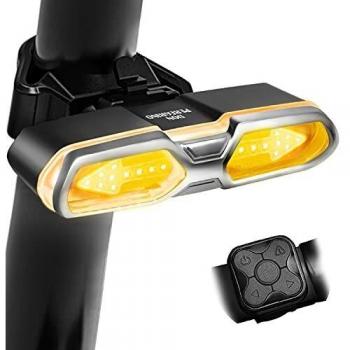 DONPEREGRINO BX2 – LED Luz Trasera Bicicleta 100 Lúmenes con Control Remoto, Luz de Giro Recargable & Luz Freno Bici con Modos Múltiples
