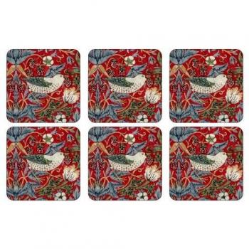 Pimpernel Strawberry Thief Posavasos, Madera, Rojo, pequeña, Juego de 6