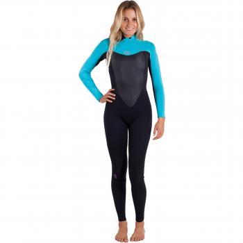 Rip Curl LADIES Omega 3/2mm Back Zip GBS Wetsuit WSM4LW Black/Turquoise Sizes- - Ladies 6